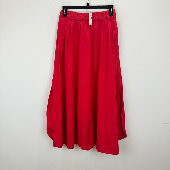 Madewell Poplin Midi Skirt Cotton A Line Cerise Red Minimalist Pockets XS NWT - Picture 7 of 16